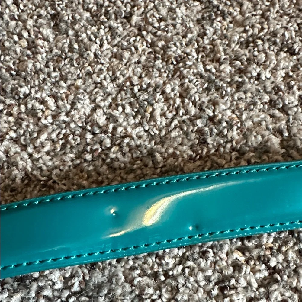 NWT Ann Taylor Y2K Teal Patent Buckled Baguette Bag